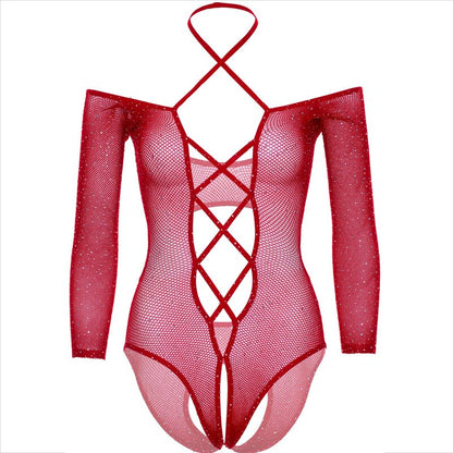 LEG AVENUE - CROTCHLESS BODYSUIT WITH RED GLITTER