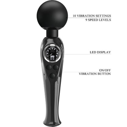 Comprar PRETTY LOVE Skyler Vibrador Wand Negro – Varita Ergonómica Con 10 Modos De Vibración-Noxtic