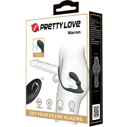 PRETTY LOVE Warren Anillo Y Vibrador Anal Negro – Diseño Innovador Para Placer Compartido