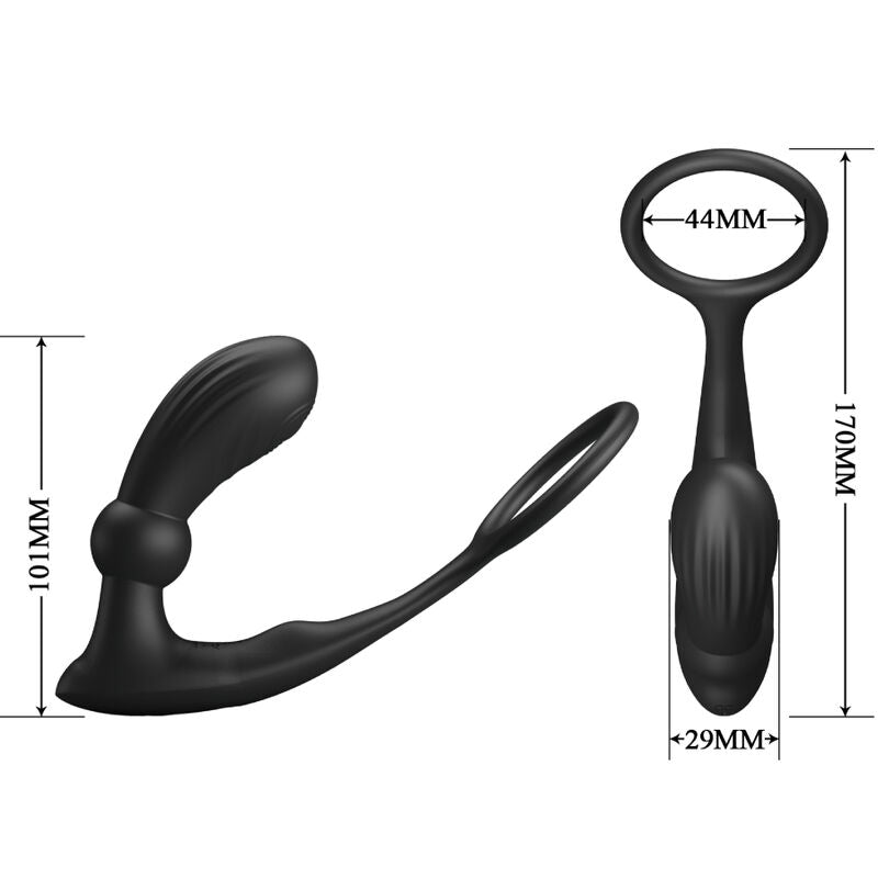 PRETTY LOVE Warren Anillo Y Vibrador Anal Negro – Diseño Innovador Para Placer Compartido