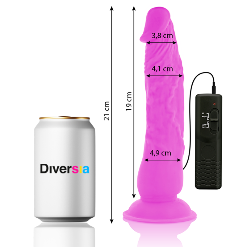 DIVERSIA Dildo Realístico Flexible Lila 21 Cm – Potente Vibración Para Placer Personalizado