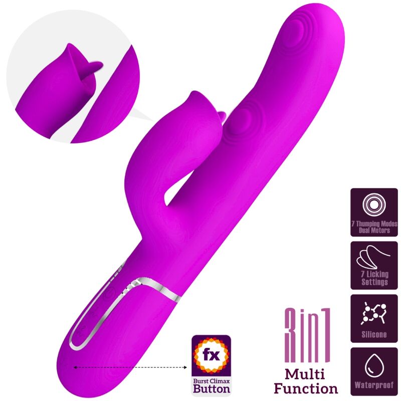 Vibratore coniglio leccabile Pretty Love Fuchsia - 7 modalità di stimolazione per un doppio piacere