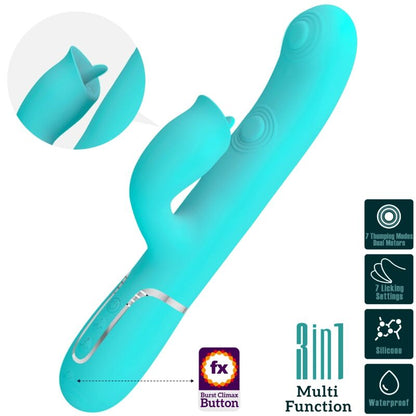 Comprar Pretty Love Vibrador Rabbit Con Licking Verde Agua – 7 Modos De Estimulación Para Placer Dual-Noxtic