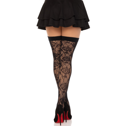 Comprar LEG AVENUE Medias Red Rosas Silvestres Negras – Elegancia Con Estampado Delicado Para Un Toque Sofisticado-Noxtic