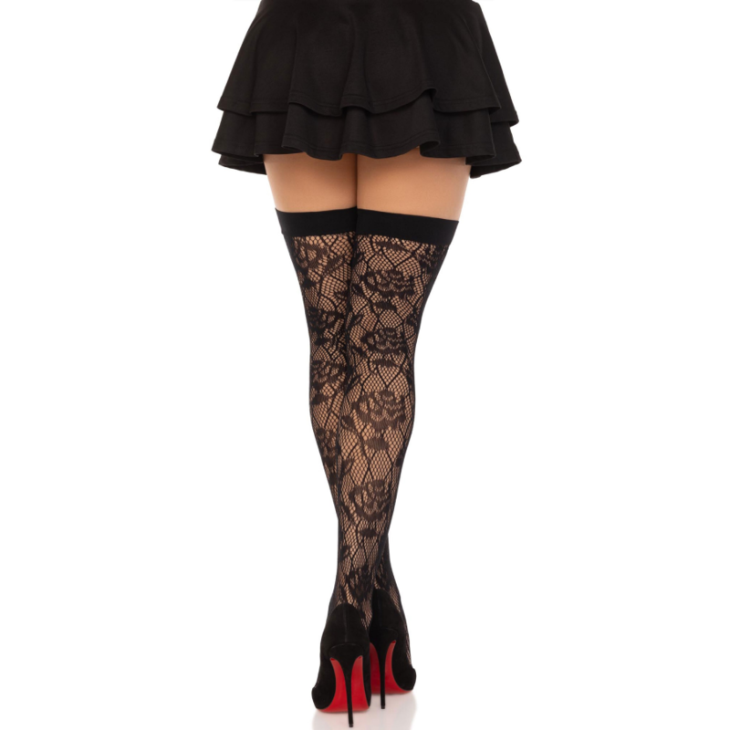 LEG AVENUE Medias Red Rosas Silvestres Negras – Elegancia Con Estampado Delicado Para Un Toque Sofisticado