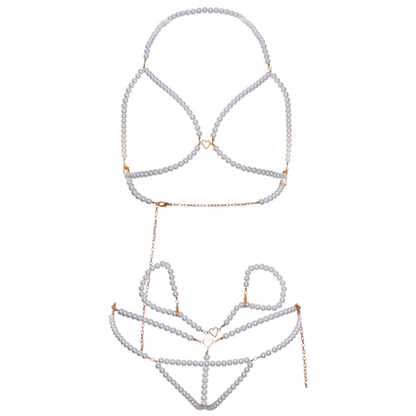 Comprar LEG AVENUE Set Sujetador Muñequera y Tanga Perla – Lencería Elegante Con Detalles Románticos y Ajuste Personalizado-Noxtic