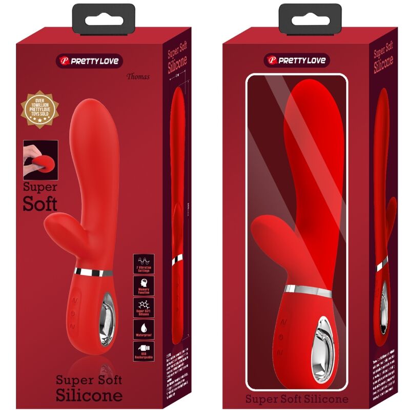 PRETTY LOVE Thomas Vibrador Multifunción Rojo – Silicona Suave Con 7 Funciones Para Placer Intenso