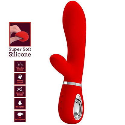 PRETTY LOVE Thomas Vibrador Multifunción Rojo – Silicona Suave Con 7 Funciones Para Placer Intenso