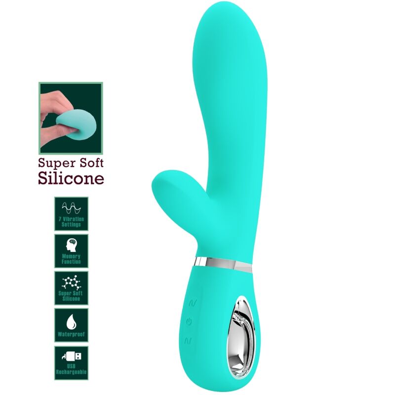 PRETTY LOVE Thomas Vibrador Punto G Multifunción Verde Agua – Silicona Suave Con 7 Funciones Para Placer Intenso