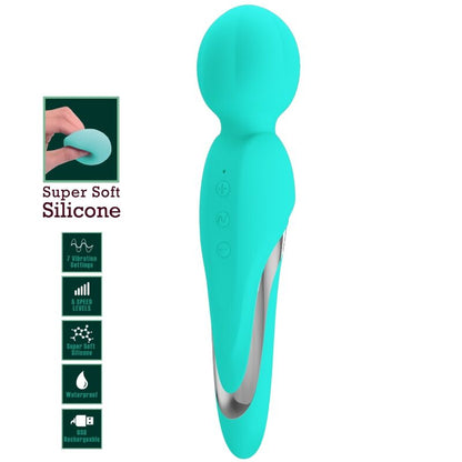 PRETTY LOVE Walter Aqua Green Wand Vibrator – Massaggiatore in morbido silicone con 7 funzioni di vibrazione