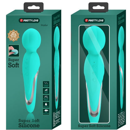 PRETTY LOVE Walter Aqua Green Wand Vibrator – Massaggiatore in morbido silicone con 7 funzioni di vibrazione