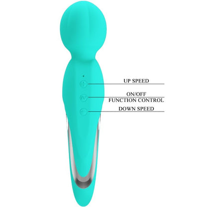 PRETTY LOVE Walter Aqua Green Wand Vibrator – Massaggiatore in morbido silicone con 7 funzioni di vibrazione