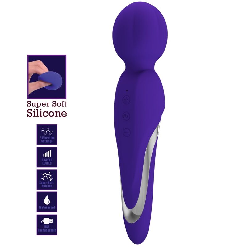 PRETTY LOVE Walter Vibrador Wand Violeta – Masajeador De Silicona Suave Con 7 Funciones De Vibración