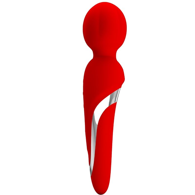 PRETTY LOVE Walter Vibrador Wand Rojo – Masajeador De Silicona Suave Con 7 Funciones De Vibración