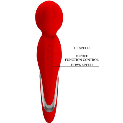 PRETTY LOVE Walter Vibrador Wand Rojo – Masajeador De Silicona Suave Con 7 Funciones De Vibración