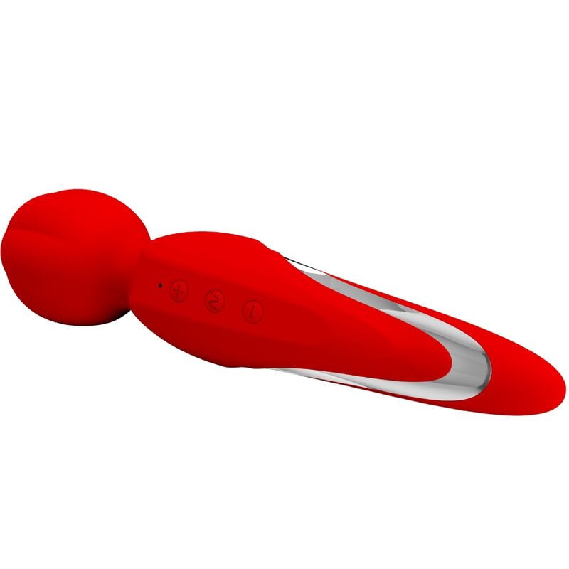 PRETTY LOVE Walter Vibrador Wand Rojo – Masajeador De Silicona Suave Con 7 Funciones De Vibración
