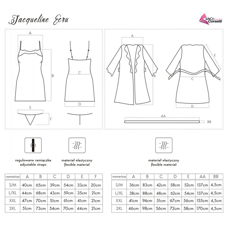 LIVCO CORSETTI FASHION Jacqueline LC 90249 Crudo – Conjunto Elegante Con Bata Camisa Y Panty Para Comodidad Diaria