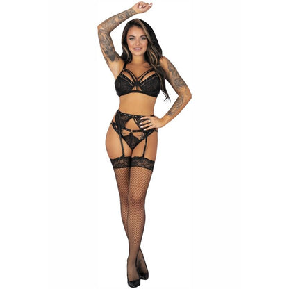 Comprar Livco Corsetti Fashion Pojzon LC 90670 Sujetador Conjunto Negro – Conjunto Elegante Con Medias Y Liguero Para Comodidad Sensual-Noxtic