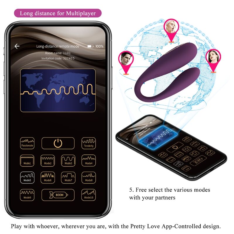 Comprar Pretty Love August Vibrador Doble Placer – Diseño Ergonómico Con Control Remoto App-Noxtic