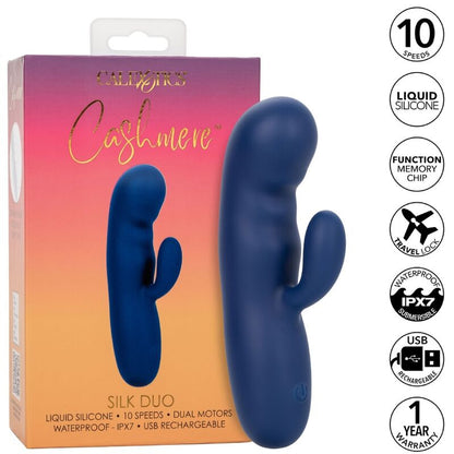 CALEXOTICS Cashmere Silk Duo Azul – Masajeador De Doble Motor Con Diseño Elegante