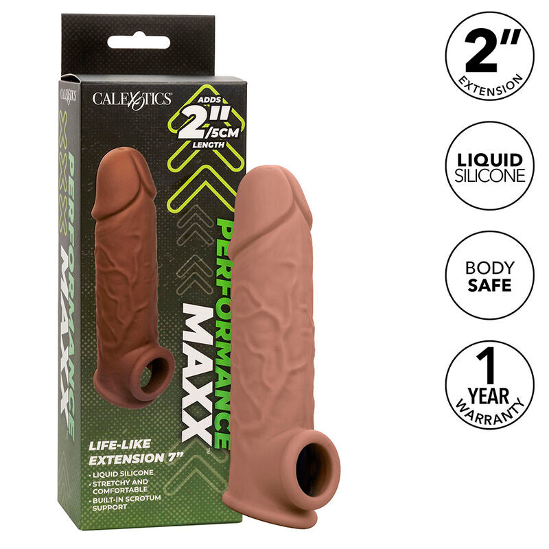 Comprar CALEXOTICS Performance Maxx Extensión Realista 7 Piel Moreno – Aumento De Longitud Para Mayor Placer Intimo-Noxtic