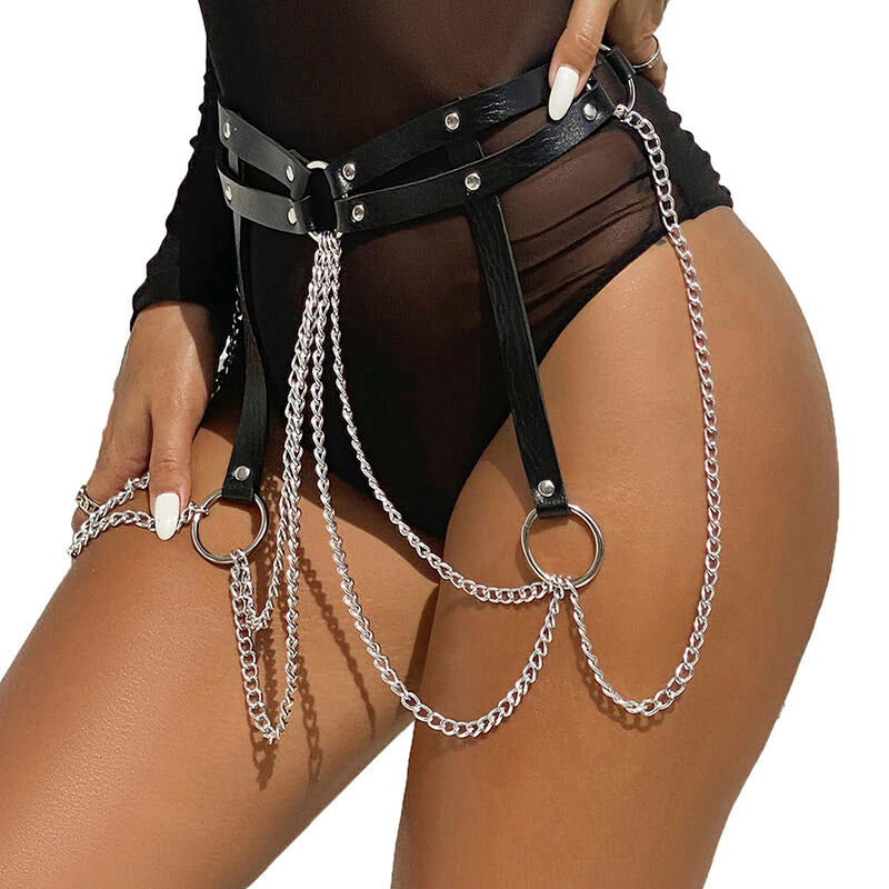 Comprar SUBBLIME Cinturón De Cadenas Anillas Cuero Negro – Diseño Elegante Para Un Toque Audaz-Noxtic