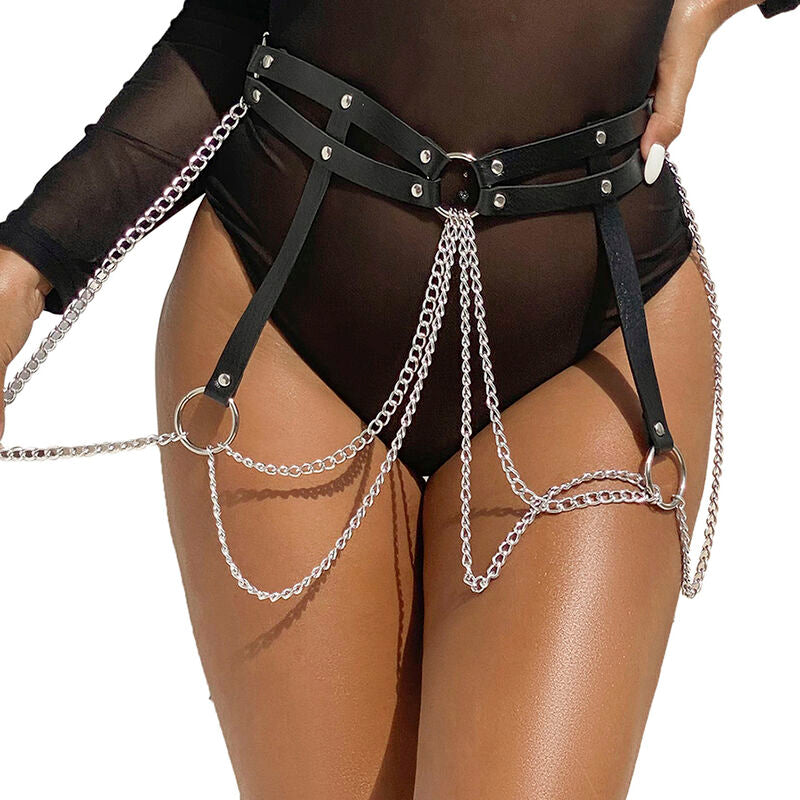 Comprar SUBBLIME Cinturón De Cadenas Anillas Cuero Negro – Diseño Elegante Para Un Toque Audaz-Noxtic