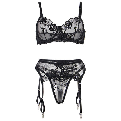 Comprar SUBBLIME Set De 3 Piezas Sujetador Tanga Liga Estampado Floral Negro SM – Conjunto Elegante Para Comodidad Y Estilo Diario-Noxtic
