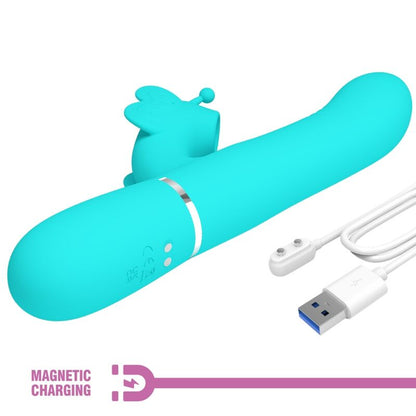 PRETTY LOVE - 4-IN-1 MULTIFUNCTIONAL RABBIT VIBRATOR AQUA GREEN BUTTERFLY