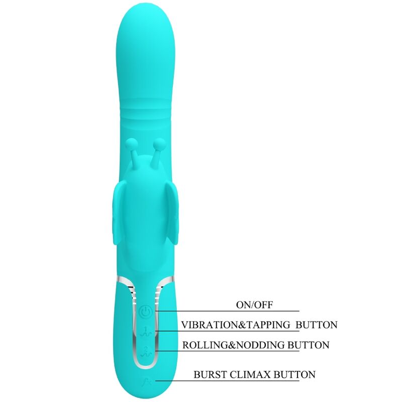 PRETTY LOVE - 4-IN-1 MULTIFUNCTIONAL RABBIT VIBRATOR AQUA GREEN BUTTERFLY