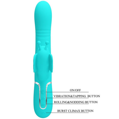 PRETTY LOVE - 4-IN-1 MULTIFUNCTIONAL RABBIT VIBRATOR AQUA GREEN BUTTERFLY