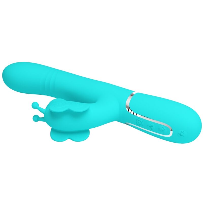 PRETTY LOVE - 4-IN-1 MULTIFUNCTIONAL RABBIT VIBRATOR AQUA GREEN BUTTERFLY