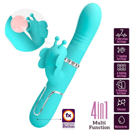 PRETTY LOVE - 4-IN-1 MULTIFUNCTIONAL RABBIT VIBRATOR AQUA GREEN BUTTERFLY