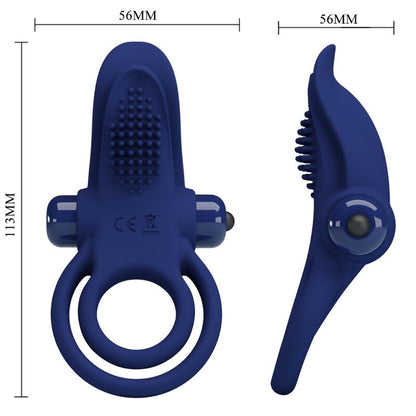 Pretty Love Bronson Doble Anillo Con Vibración Azul – Estimulador Con 10 Modos Para Placer Compartido