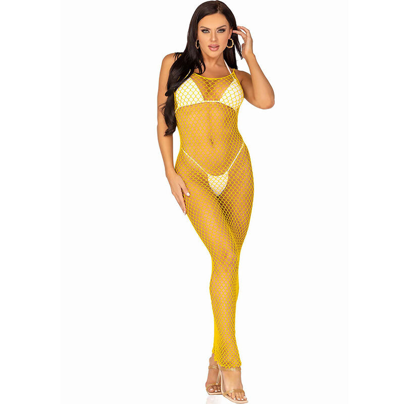 LEG AVENUE - LONG YELLOW FISHNET DRESS ONE SIZE
