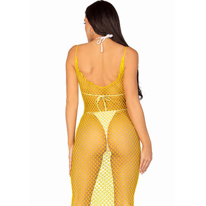 LEG AVENUE - LONG YELLOW FISHNET DRESS ONE SIZE