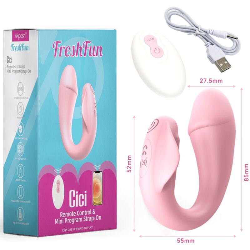 ARMONY - FRESHFUN CICI STRAP-ON VIBRATOR REMOTE CONTROL AND APP 10 VIBRATIONS PINK