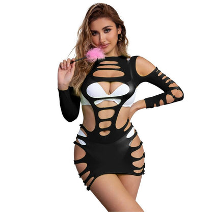 Comprar SUBBLIME Vestido De Rejilla Elástico Negro – Diseño Elegante Con Manga Larga Y Comodidad Única-Noxtic