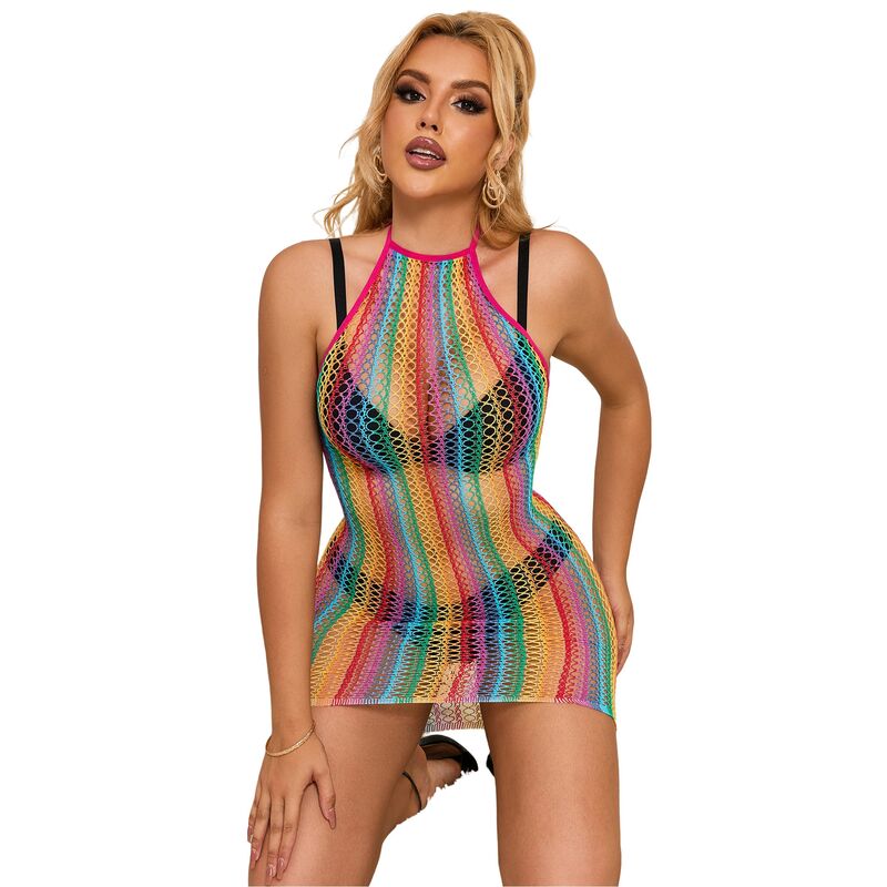 Comprar SUBBLIME Vestido De Rejilla Arcoiris Talla Única – Diseño Ajustado Para Resaltar Tu Figura-Noxtic