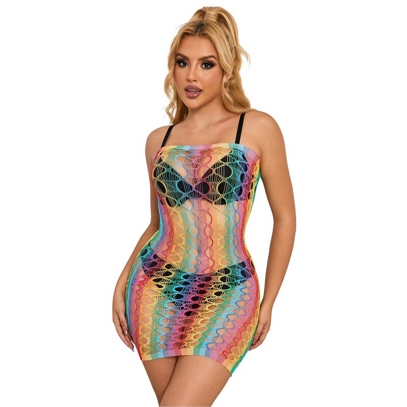 SUBBLIME - 952365 RAINBOW OFF-SHOULDER FISHNET DRESS ONE SIZE