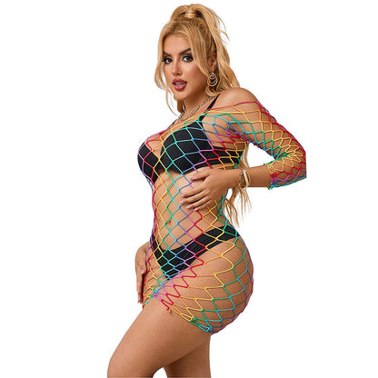 SUBBLIME - 952426 Rainbow Long-Sleeved Fishnet Dress, One Size