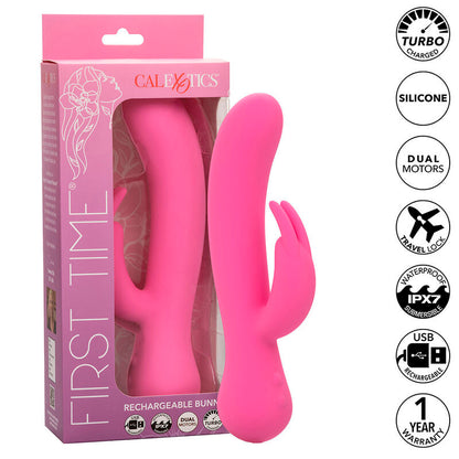 CALEXOTICS First Time Vibrador Rabbit Recargable Rosa – Experiencia De Doble Estimulación Con Diseño Elegante