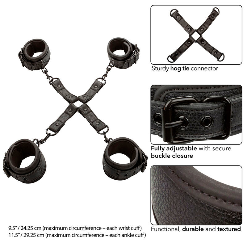 CALEXOTICS - NOCTURNAL CONNECTOR HOG TIE ADJUSTABLE BLACK LEATHER