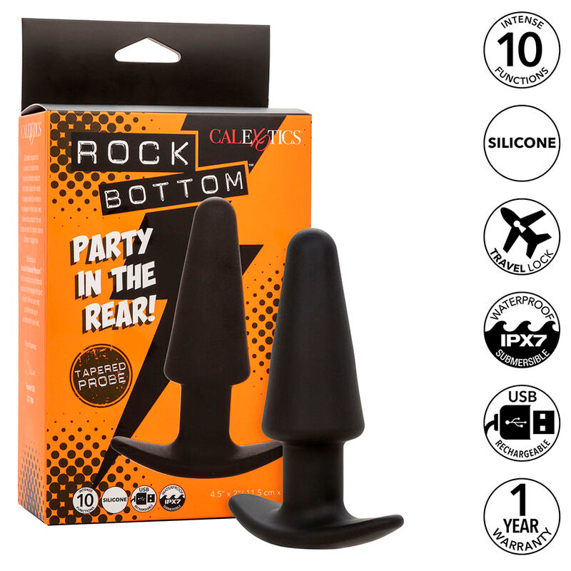 CALEXOTICS - ROCK BOTTOM CONICAL ANAL PLUG 10 VIBRATIONS BLACK SILICONE