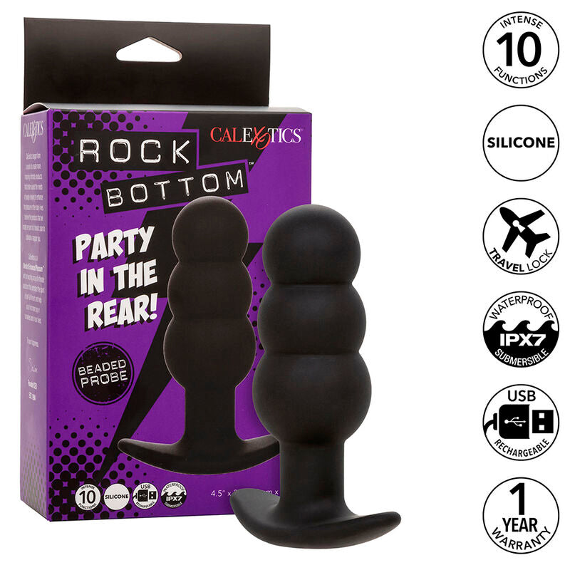 CALEXOTICS - ROCK BOTTOM ANAL PLUG WITH BEADS 10 VIBRATIONS BLACK SILICONE