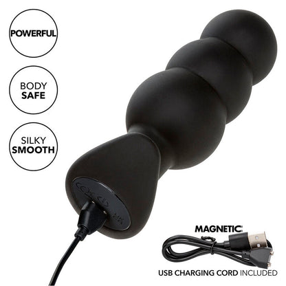 CALEXOTICS - ROCK BOTTOM ANAL PLUG WITH BEADS 10 VIBRATIONS BLACK SILICONE