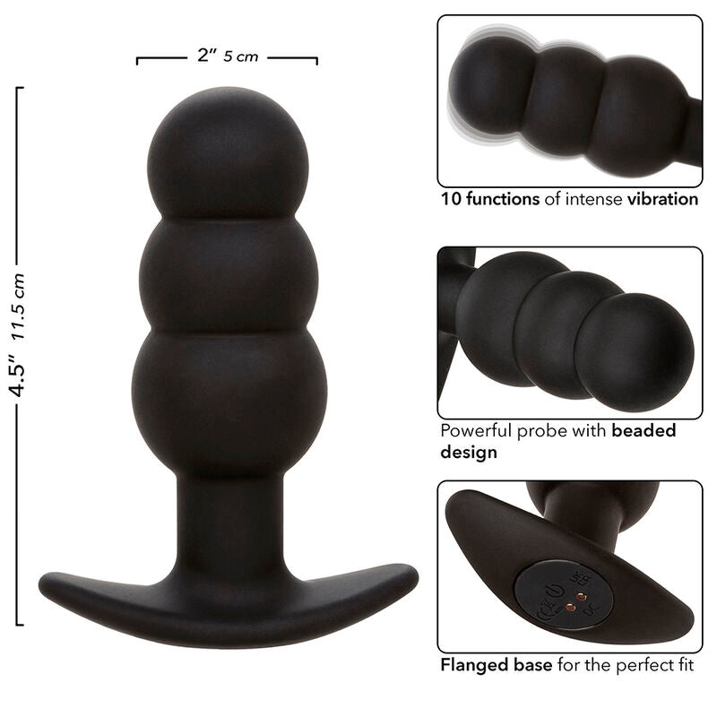 CALEXOTICS - ROCK BOTTOM ANAL PLUG WITH BEADS 10 VIBRATIONS BLACK SILICONE