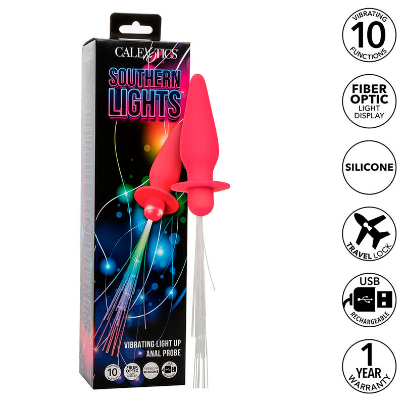 CALEXOTICS - SOUTHERN LIGHTS LIGHT UP ANAL PLUG WITH LIGHTS 10 VIBRATIONS PINK SILICONE