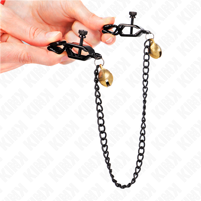 Comprar KINK Pinzas Para Pezones Planas Negras – Diseño Elegante Con Cascabel Y Cadena Para Placer Sensorial-Noxtic