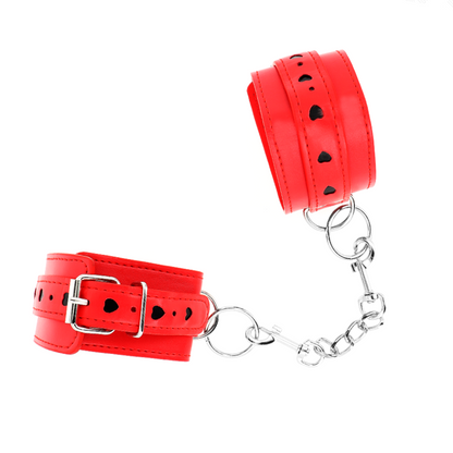 KINK - RED WRISTBANDS WITH BLACK HEART INSERT ADJUSTABLE 21-28 CM X 5.5 CM